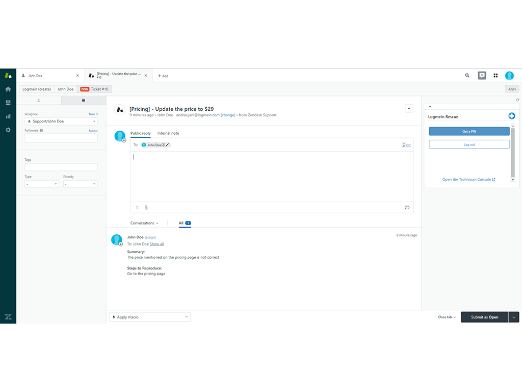 LogMeIn Rescue App Integration with Zendesk Support